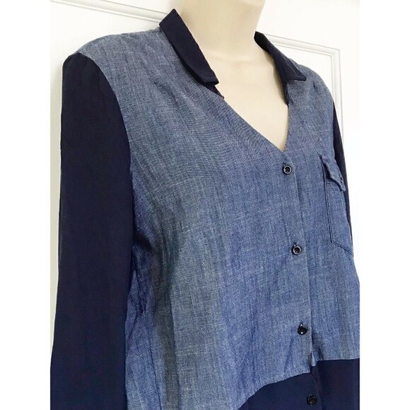 Sport The Kooples Blue Denim & Semi Sheer Top S - Picture 2 of 7